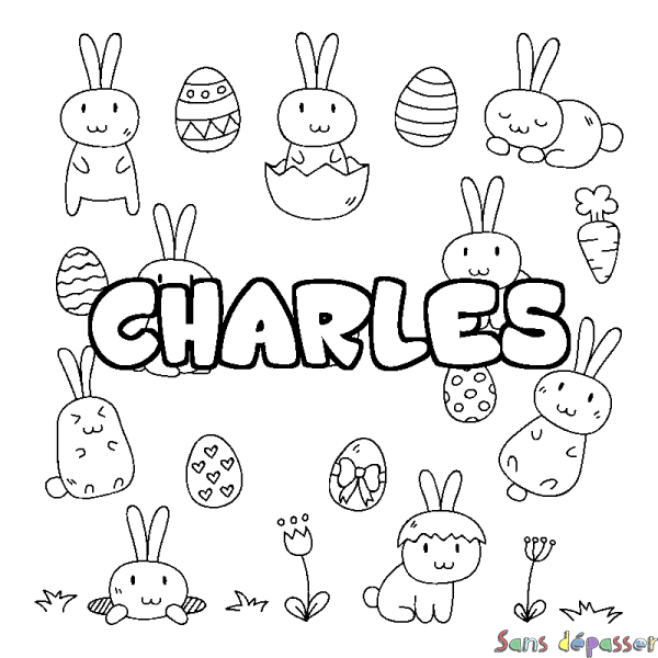 Coloriage pr&eacute;nom CHARLES - d&eacute;cor Paques