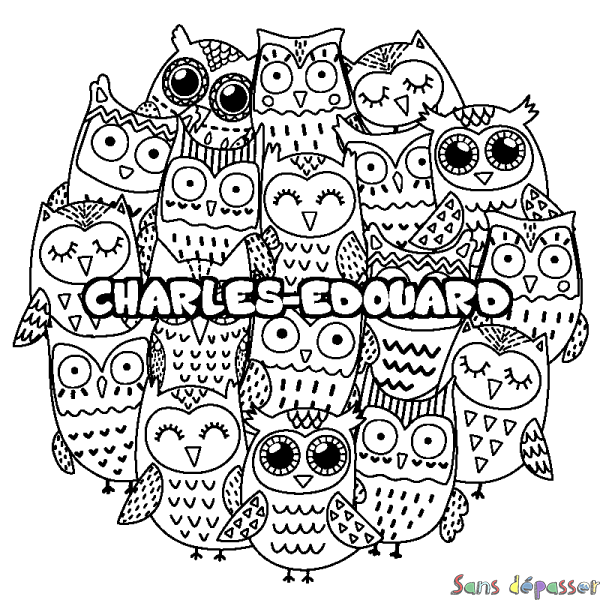 Coloriage prénom CHARLES-EDOUARD - d&eacute;cor Chouettes