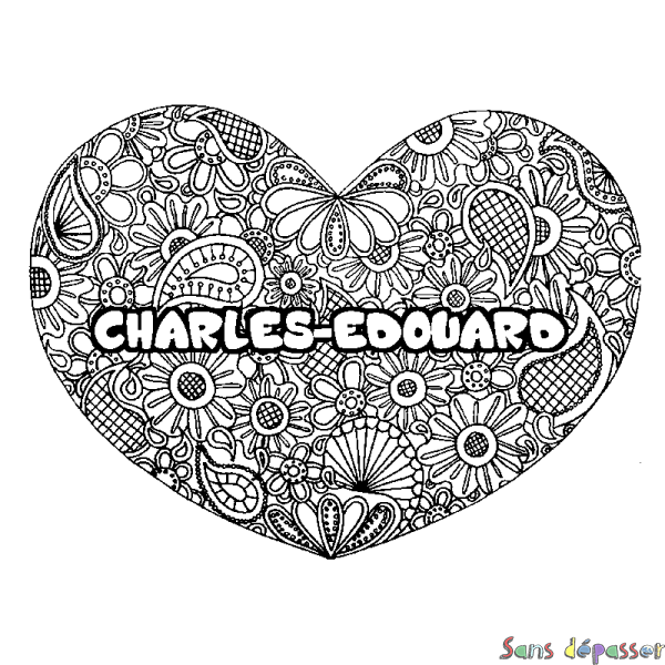 Coloriage prénom CHARLES-EDOUARD - d&eacute;cor Mandala coeur