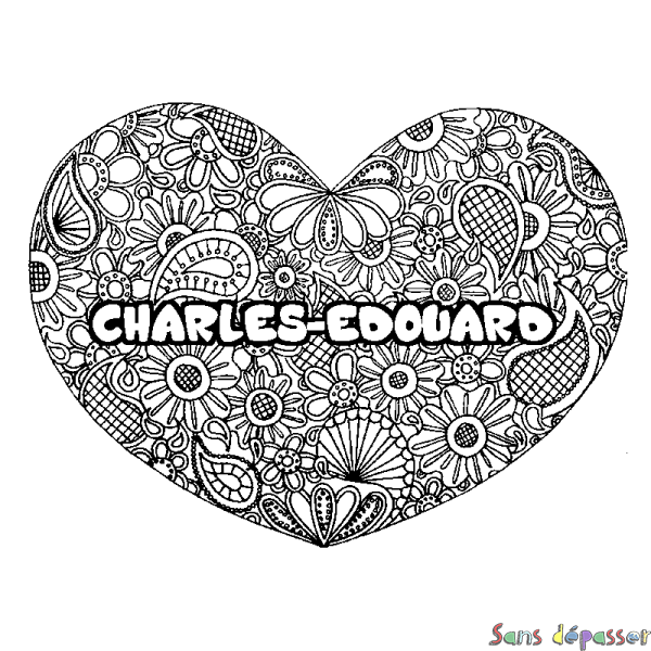 Coloriage pr&eacute;nom CHARLES-EDOUARD - d&eacute;cor Mandala coeur