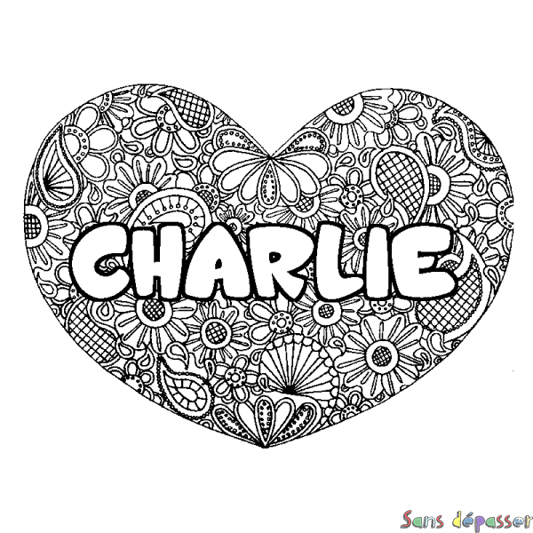 Coloriage prénom CHARLIE - d&eacute;cor Mandala coeur