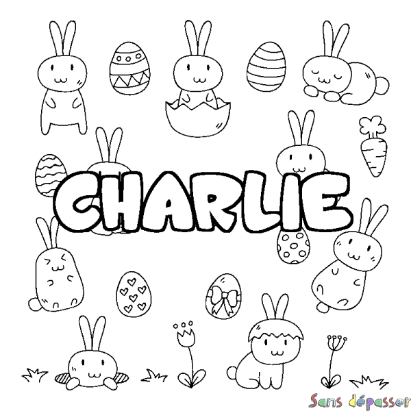 Coloriage prénom CHARLIE - d&eacute;cor Paques