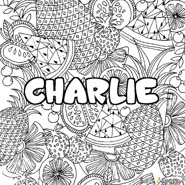 Coloriage pr&eacute;nom CHARLIE - d&eacute;cor Mandala fruits