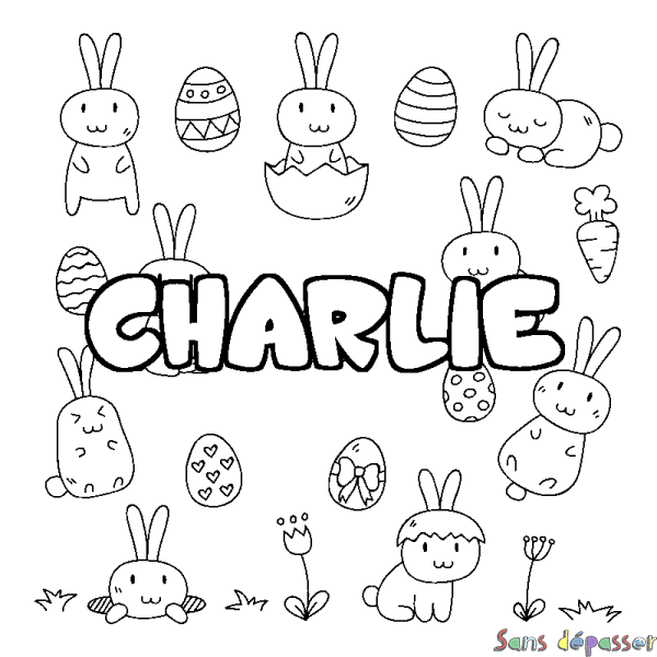 Coloriage pr&eacute;nom CHARLIE - d&eacute;cor Paques