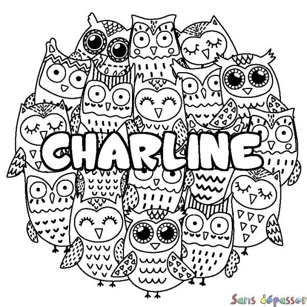 Coloriage prénom CHARLINE - d&eacute;cor Chouettes