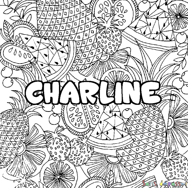 Coloriage prénom CHARLINE - d&eacute;cor Mandala fruits