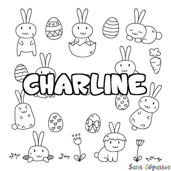 Coloriage prénom CHARLINE - d&eacute;cor Paques