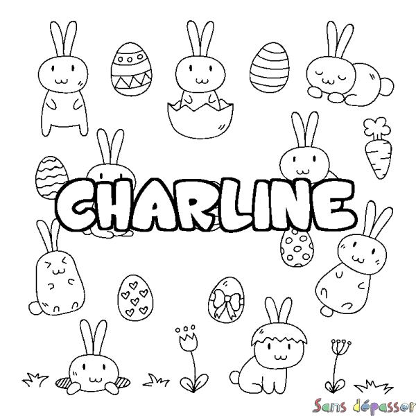 Coloriage pr&eacute;nom CHARLINE - d&eacute;cor Paques