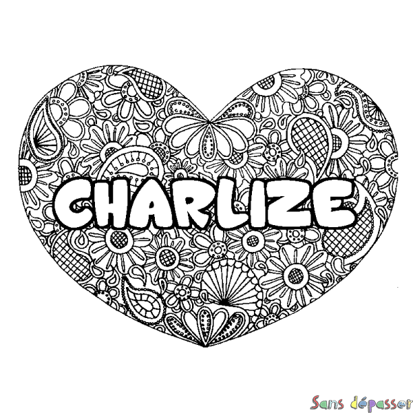 Coloriage prénom CHARLIZE - d&eacute;cor Mandala coeur