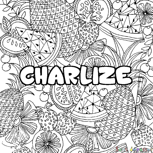 Coloriage prénom CHARLIZE - d&eacute;cor Mandala fruits