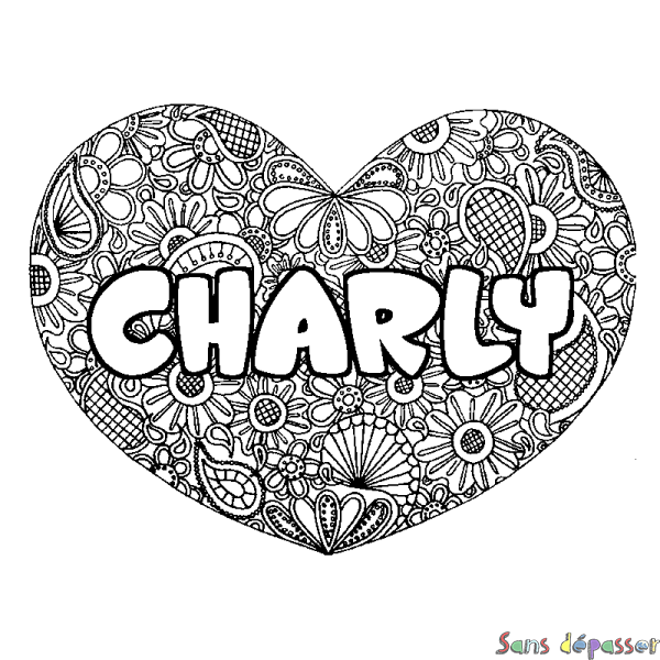 Coloriage prénom CHARLY - d&eacute;cor Mandala coeur