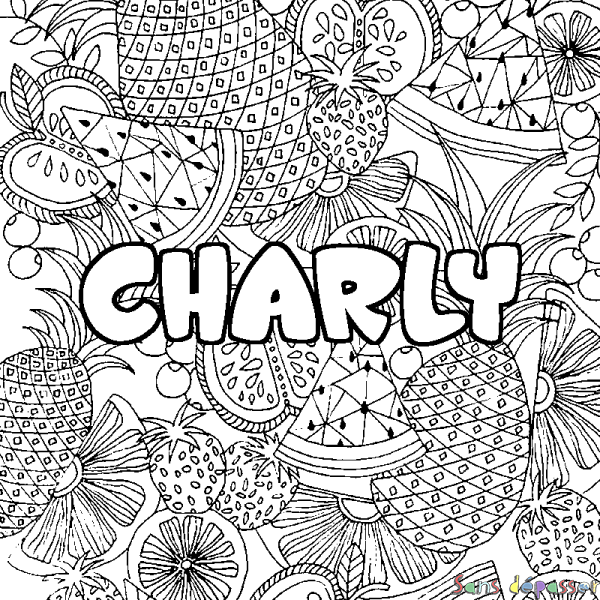 Coloriage prénom CHARLY - d&eacute;cor Mandala fruits