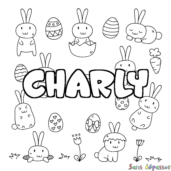 Coloriage pr&eacute;nom CHARLY - d&eacute;cor Paques