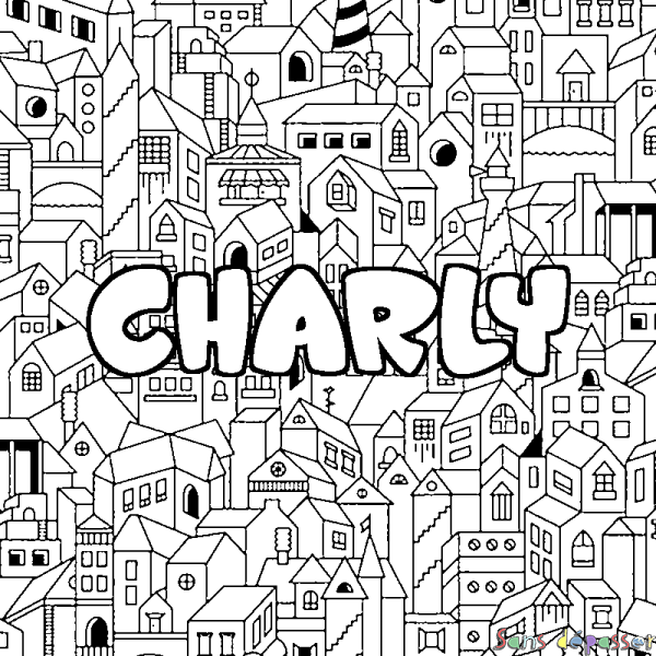 Coloriage prénom CHARLY - d&eacute;cor Ville