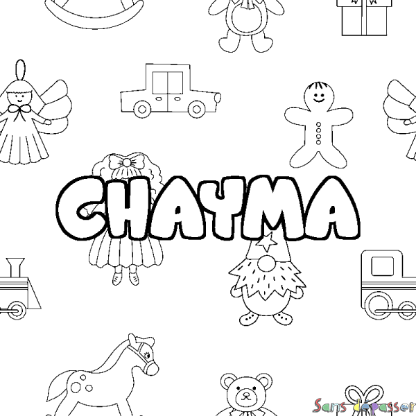 Coloriage pr&eacute;nom CHAYMA - d&eacute;cor Jouets