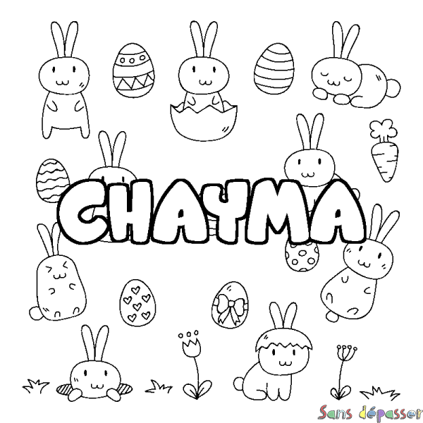 Coloriage pr&eacute;nom CHAYMA - d&eacute;cor Paques