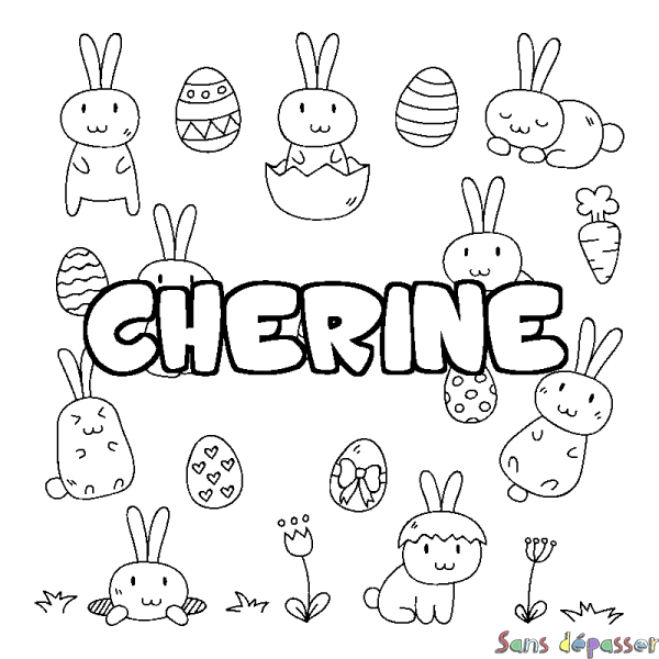 Coloriage pr&eacute;nom CHERINE - d&eacute;cor Paques