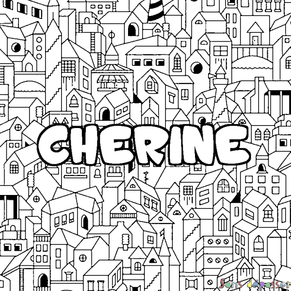 Coloriage prénom CHERINE - d&eacute;cor Ville