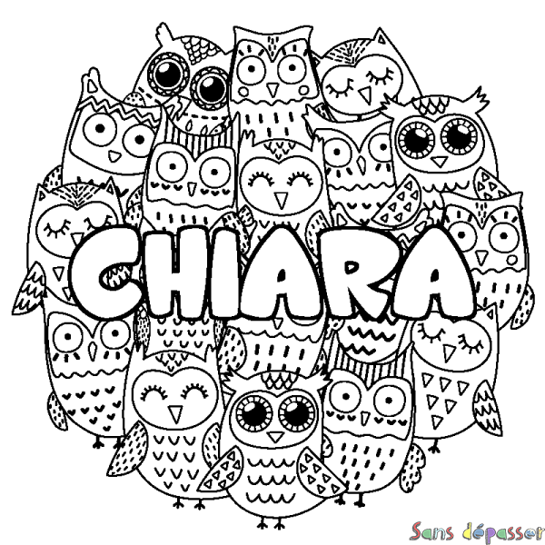 Coloriage pr&eacute;nom CHIARA - d&eacute;cor Chouettes