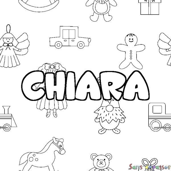Coloriage pr&eacute;nom CHIARA - d&eacute;cor Jouets