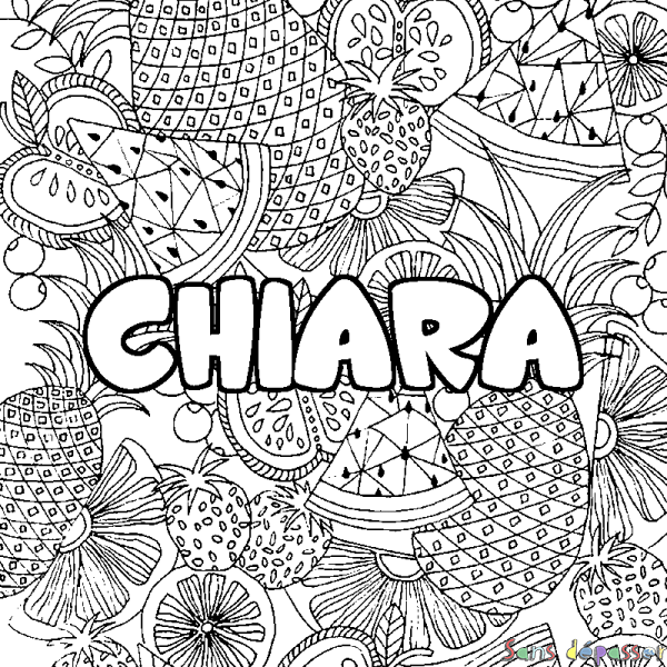 Coloriage pr&eacute;nom CHIARA - d&eacute;cor Mandala fruits