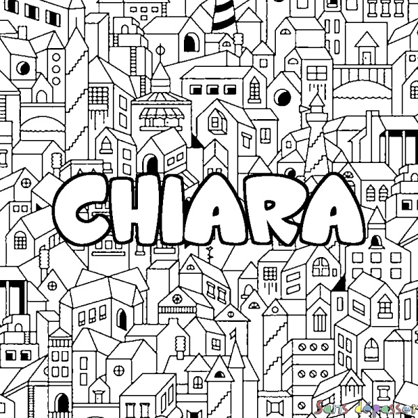 Coloriage pr&eacute;nom CHIARA - d&eacute;cor Ville