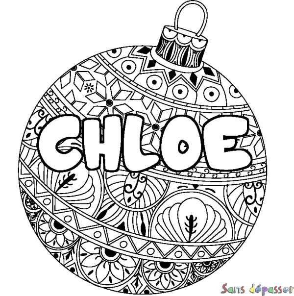 Coloriage prénom CHLOE - d&eacute;cor Boule de No&euml;l