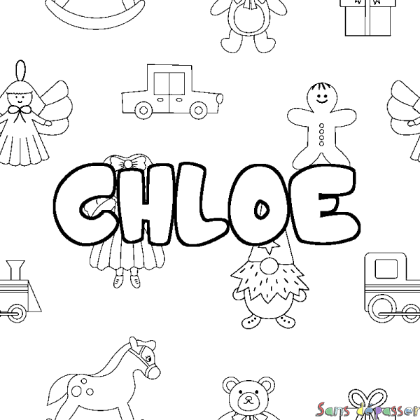 Coloriage pr&eacute;nom CHLOE - d&eacute;cor Jouets