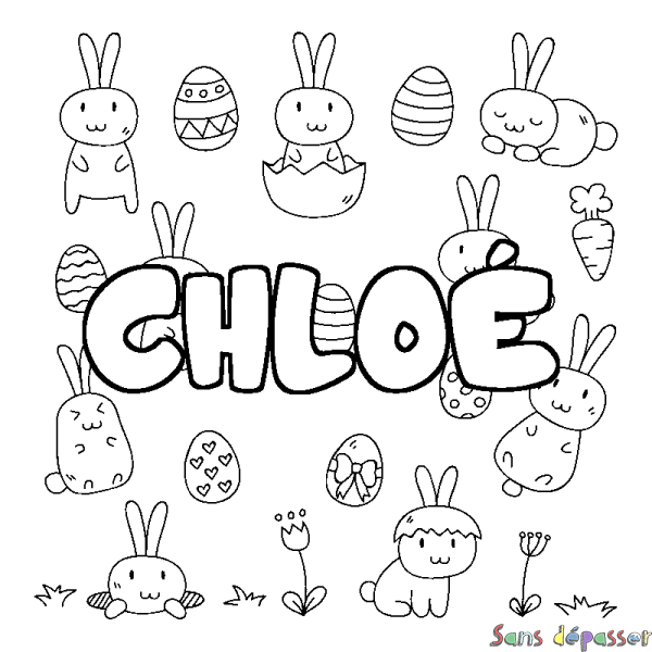 Coloriage pr&eacute;nom CHLO&Eacute; - d&eacute;cor Paques