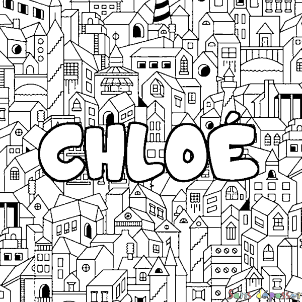 Coloriage prénom CHLO&Eacute; - d&eacute;cor Ville