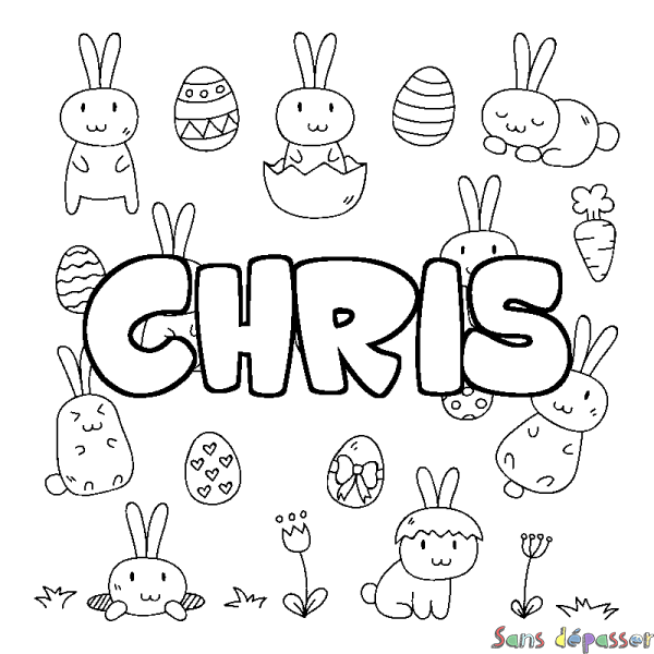 Coloriage pr&eacute;nom CHRIS - d&eacute;cor Paques