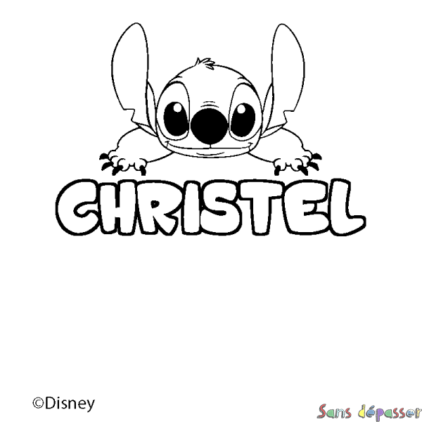 Coloriage pr&eacute;nom CHRISTEL - d&eacute;cor Stitch