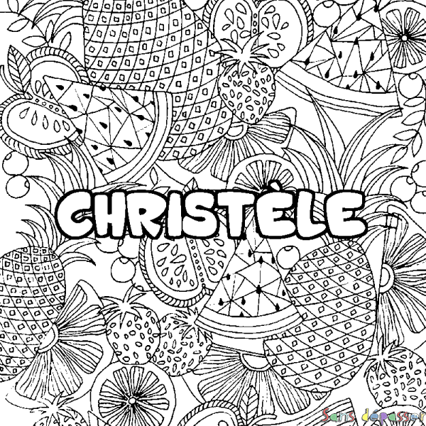 Coloriage pr&eacute;nom CHRIST&Egrave;LE - d&eacute;cor Mandala fruits