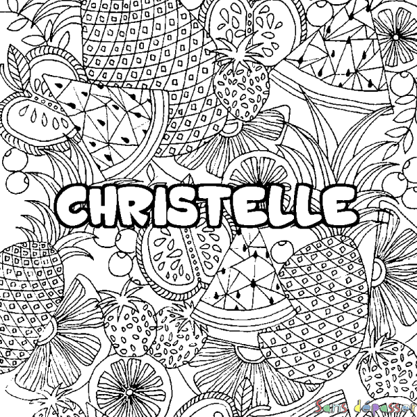 Coloriage pr&eacute;nom CHRISTELLE - d&eacute;cor Mandala fruits