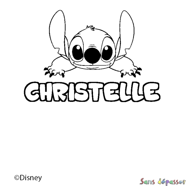Coloriage pr&eacute;nom CHRISTELLE - d&eacute;cor Stitch