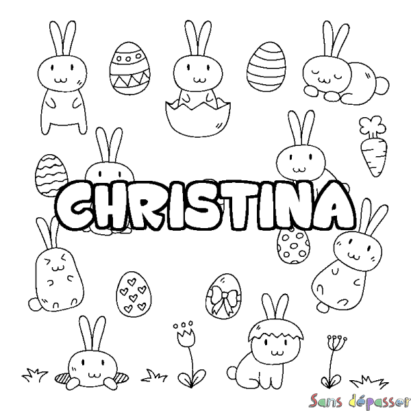 Coloriage pr&eacute;nom CHRISTINA - d&eacute;cor Paques