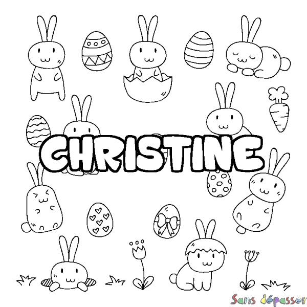 Coloriage pr&eacute;nom CHRISTINE - d&eacute;cor Paques