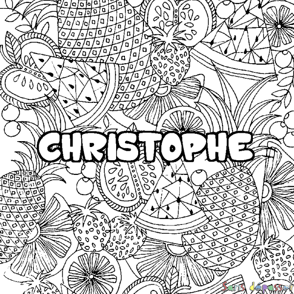 Coloriage pr&eacute;nom CHRISTOPHE - d&eacute;cor Mandala fruits