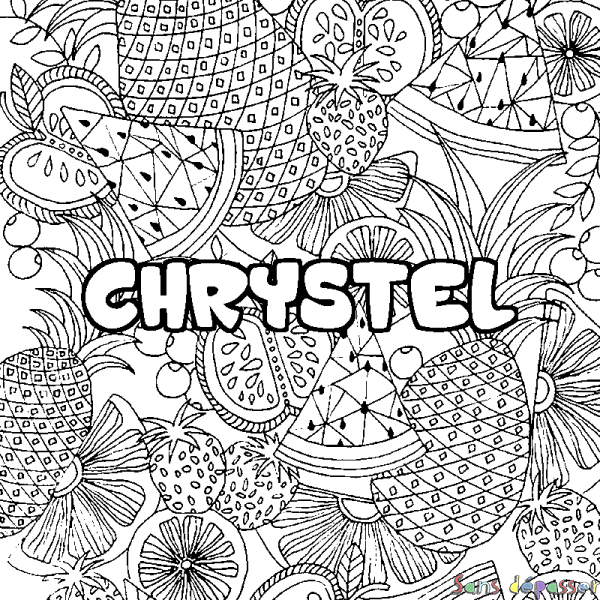 Coloriage pr&eacute;nom CHRYSTEL - d&eacute;cor Mandala fruits