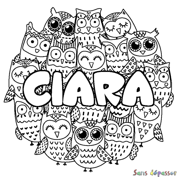 Coloriage pr&eacute;nom CIARA - d&eacute;cor Chouettes