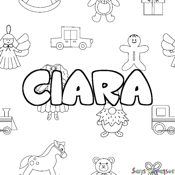 Coloriage pr&eacute;nom CIARA - d&eacute;cor Jouets