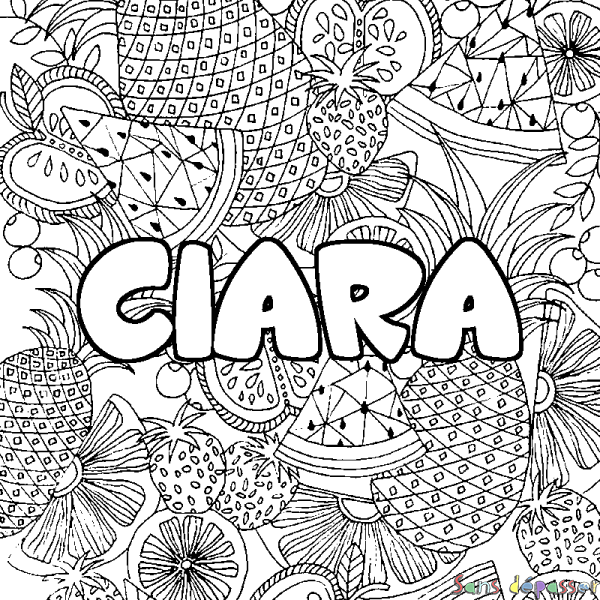 Coloriage prénom CIARA - d&eacute;cor Mandala fruits