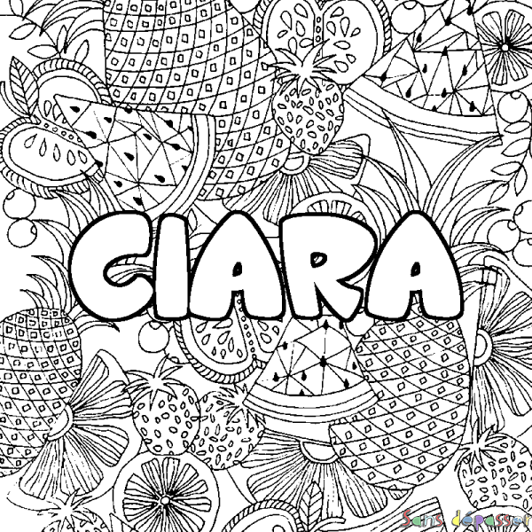 Coloriage pr&eacute;nom CIARA - d&eacute;cor Mandala fruits
