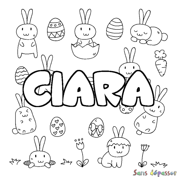 Coloriage pr&eacute;nom CIARA - d&eacute;cor Paques