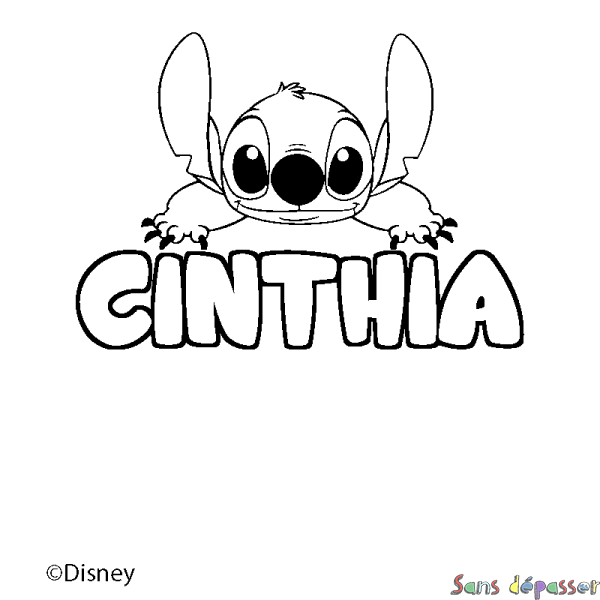 Coloriage pr&eacute;nom CINTHIA - d&eacute;cor Stitch