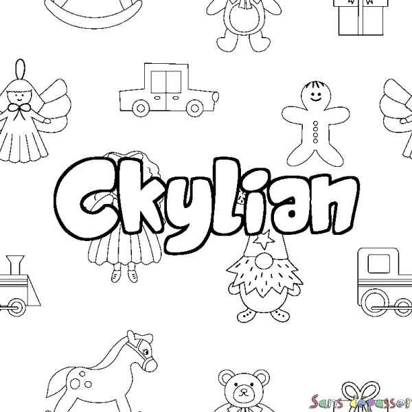 Coloriage pr&eacute;nom Ckylian - d&eacute;cor Jouets