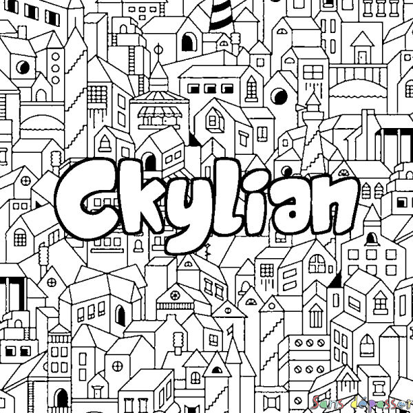 Coloriage prénom Ckylian - d&eacute;cor Ville