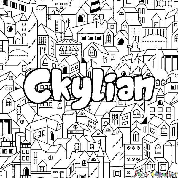 Coloriage pr&eacute;nom Ckylian - d&eacute;cor Ville