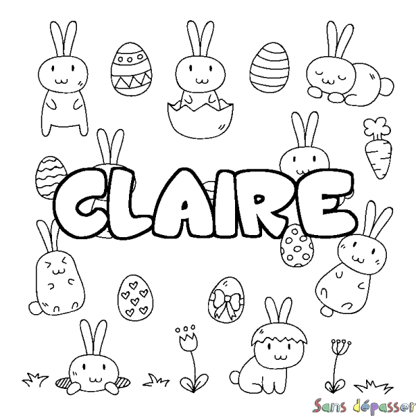 Coloriage pr&eacute;nom CLAIRE - d&eacute;cor Paques