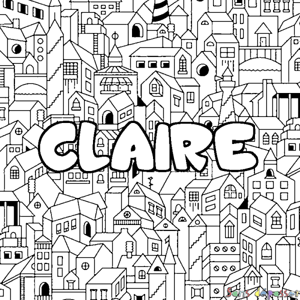 Coloriage pr&eacute;nom CLAIRE - d&eacute;cor Ville
